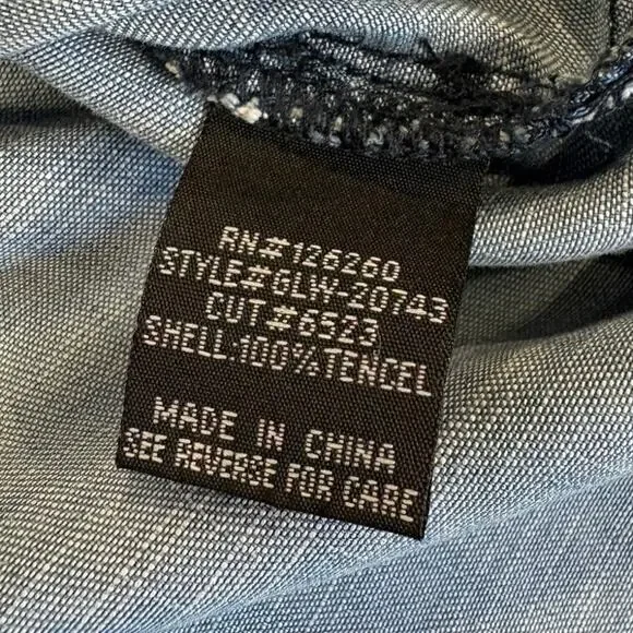 Velvet Heart Embroidered Blouse Aztec Chambray Tie Sleeve Peep ShoulderSize XS - Picture 4 of 10